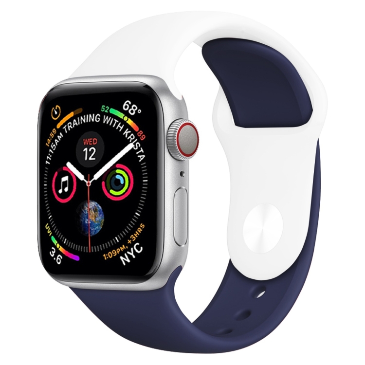 

Double Colors Silicone Watch Band for Apple Watch Series 3 & 2 & 1 38mm (White+Dark Blue)