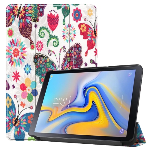 

Colorful Butterflies Pattern Colored Painted Horizontal Flip PU Leather Case for Galaxy Tab Advanced2 / T583, with Three-folding Holder