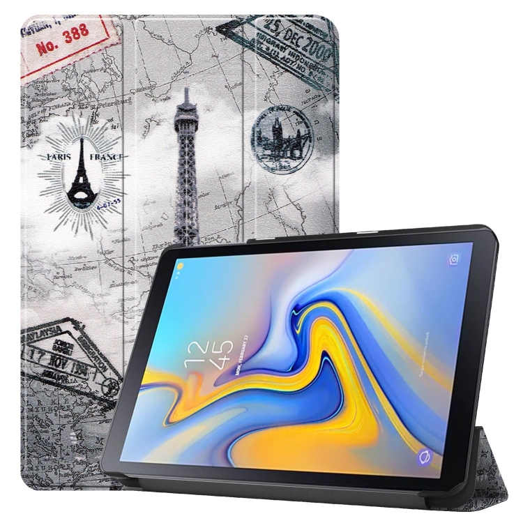 

Retro Tower Pattern Colored Painted Horizontal Flip PU Leather Case for Galaxy Tab Advanced2 / T583, with Three-folding Holder