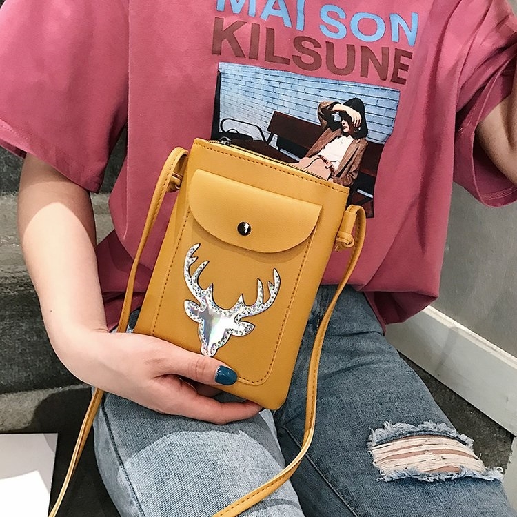 

Deer Head Pattern PU Single Shoulder Bag Cellphone Bag Ladies Messenger Bag (Yellow)