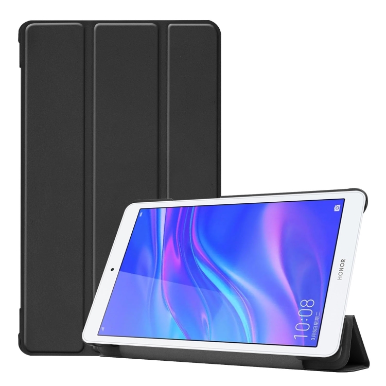 

Solid Color Custer Texture Horizontal Flip PU Leather Case for Huawei Honor Tab 5 8.0, with Three-folding Holder (Black)