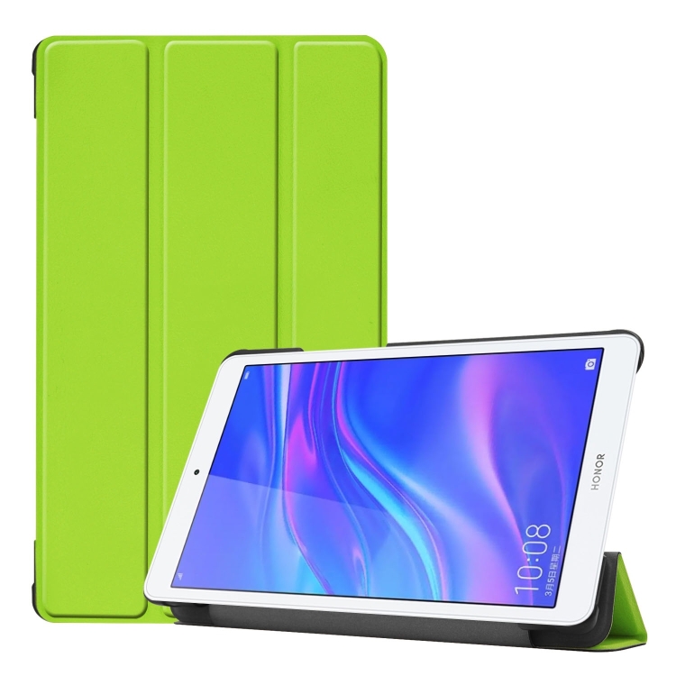 

Solid Color Custer Texture Horizontal Flip PU Leather Case for Huawei Honor Tab 5 8.0, with Three-folding Holder (Green)