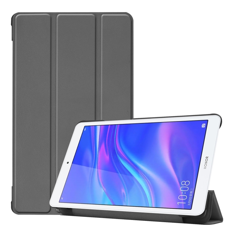

Solid Color Custer Texture Horizontal Flip PU Leather Case for Huawei Honor Tab 5 8.0, with Three-folding Holder (Grey)