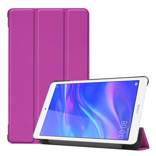 

Solid Color Custer Texture Horizontal Flip PU Leather Case for Huawei Honor Tab 5 8.0, with Three-folding Holder (Purple)