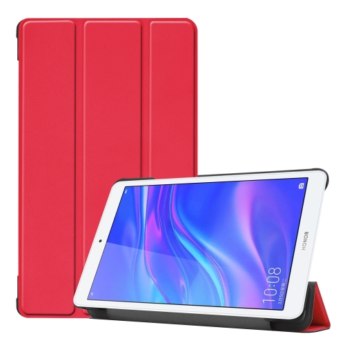 

Solid Color Custer Texture Horizontal Flip PU Leather Case for Huawei Honor Tab 5 8.0, with Three-folding Holder (Red)