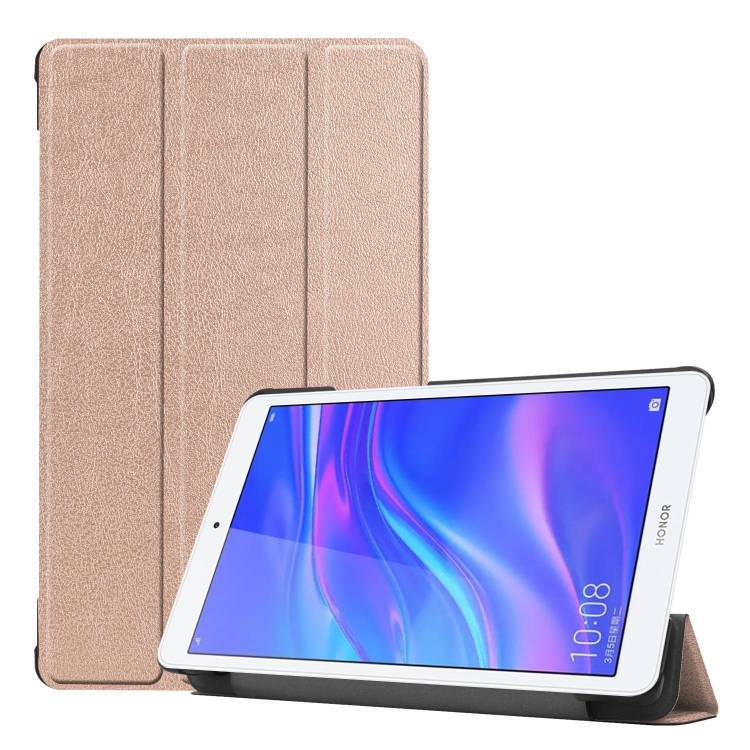 

Solid Color Custer Texture Horizontal Flip PU Leather Case for Huawei Honor Tab 5 8.0, with Three-folding Holder (Rose Gold)