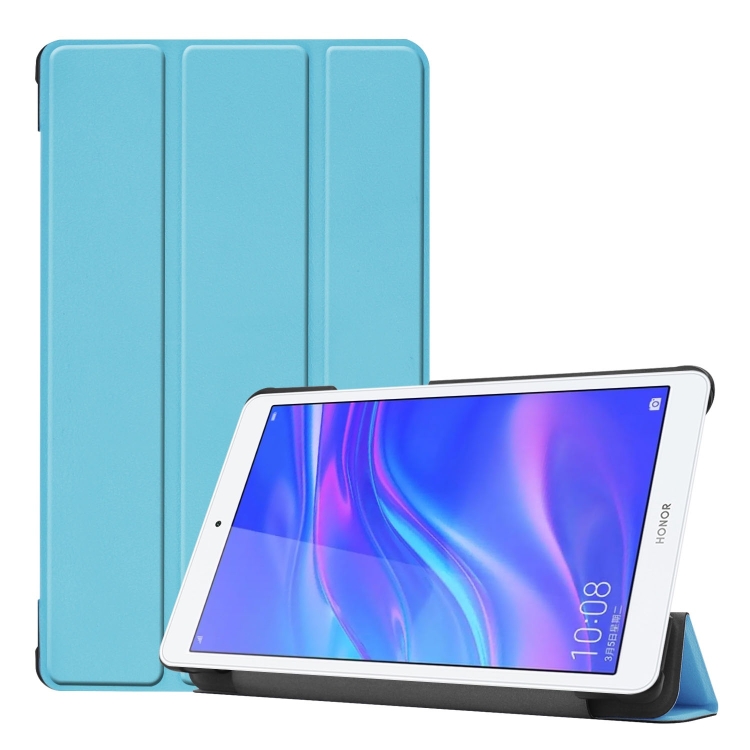 

Solid Color Custer Texture Horizontal Flip PU Leather Case for Huawei Honor Tab 5 8.0, with Three-folding Holder (Sky Blue)