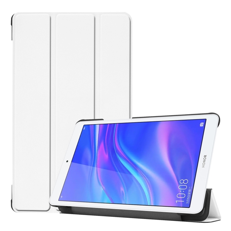 

Solid Color Custer Texture Horizontal Flip PU Leather Case for Huawei Honor Tab 5 8.0, with Three-folding Holder (White)