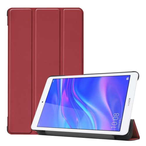 

Solid Color Custer Texture Horizontal Flip PU Leather Case for Huawei Honor Tab 5 8.0, with Three-folding Holder (Wine Red)