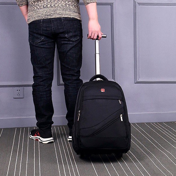 

18 inch Pull Rod Double Shoulders School Bag Book Backpack Business Travel Box Bag (Black)
