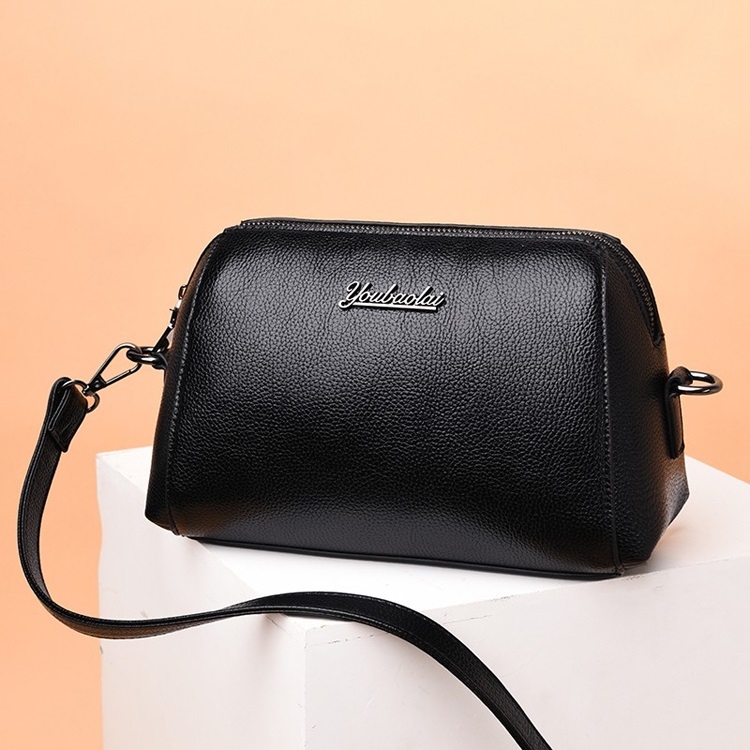 

Small Pillow Bag PU Leather Single Shoulder Bag Ladies Handbag Messenger Bag (Black)