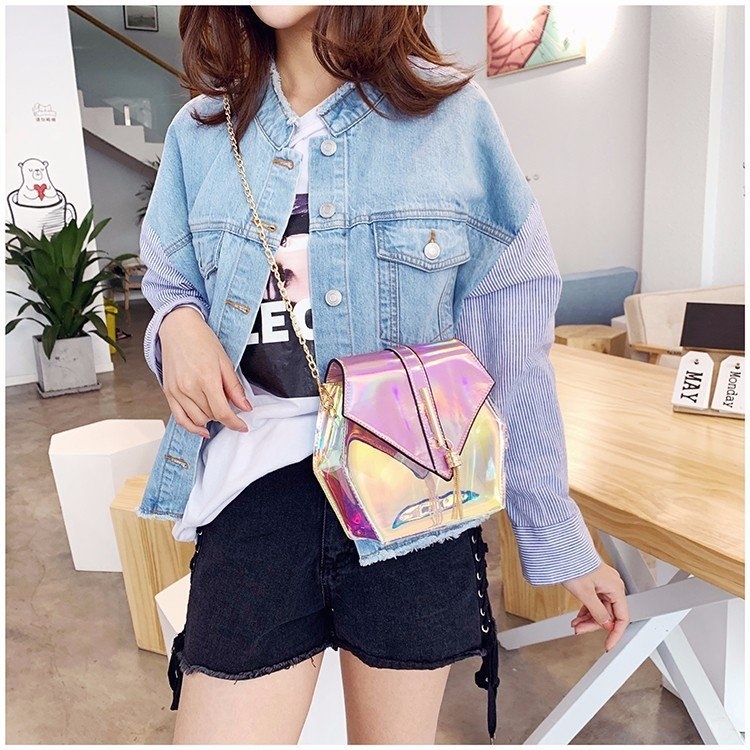 

Hexagon Shape Laser Color PVC Single Shoulder Bag Ladies Handbag Messenger Bag (Pink)
