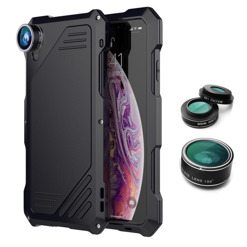

Waterproof Shockproof Dustproof Protective Case for iPhone XR, with 0.63X Wide Angle + 198 Degree Fisheye + 15X Macro Mobile Phone Lens Kit (Black)