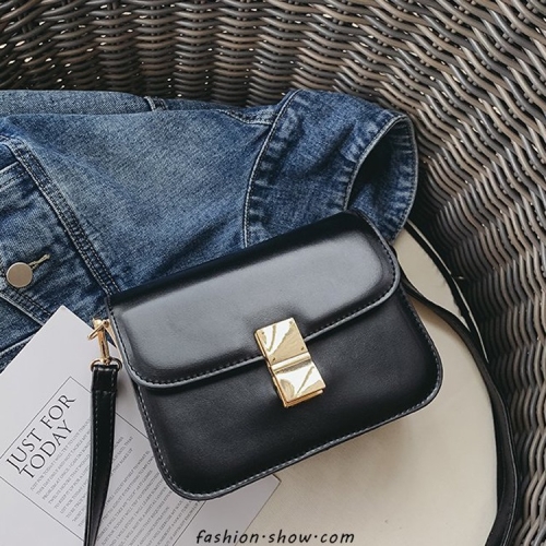 

Lock Buckle Pure Color PU Leather Single Shoulder Bag Ladies Handbag Messenger Bag (Black)
