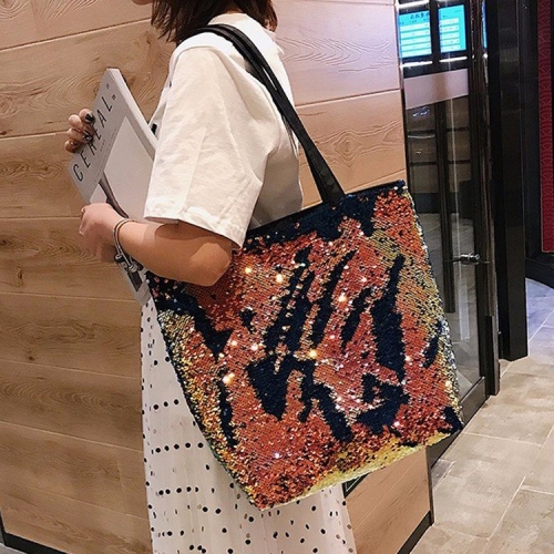 

Sequin Tote Bag Single Shoulder Bag Ladies Handbag Messenger Bag (Brown)