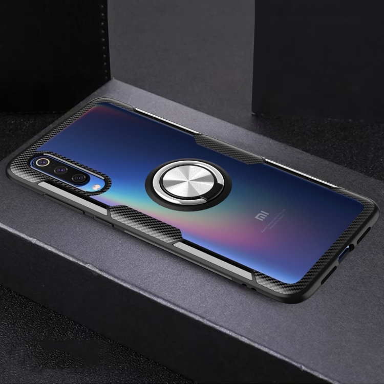 

Highly Transparent Tempered Glass Lens +TPU Protective Case for Xiaomi Mi 9, with Magnetic Ring Holder(Silver+Black)