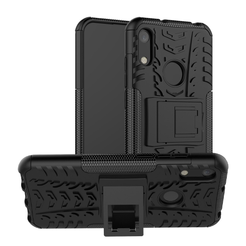 

Tire Texture TPU+PC Shockproof Phone Case for Huawei Honor 8A / Y6 2019, with Holder (Black)