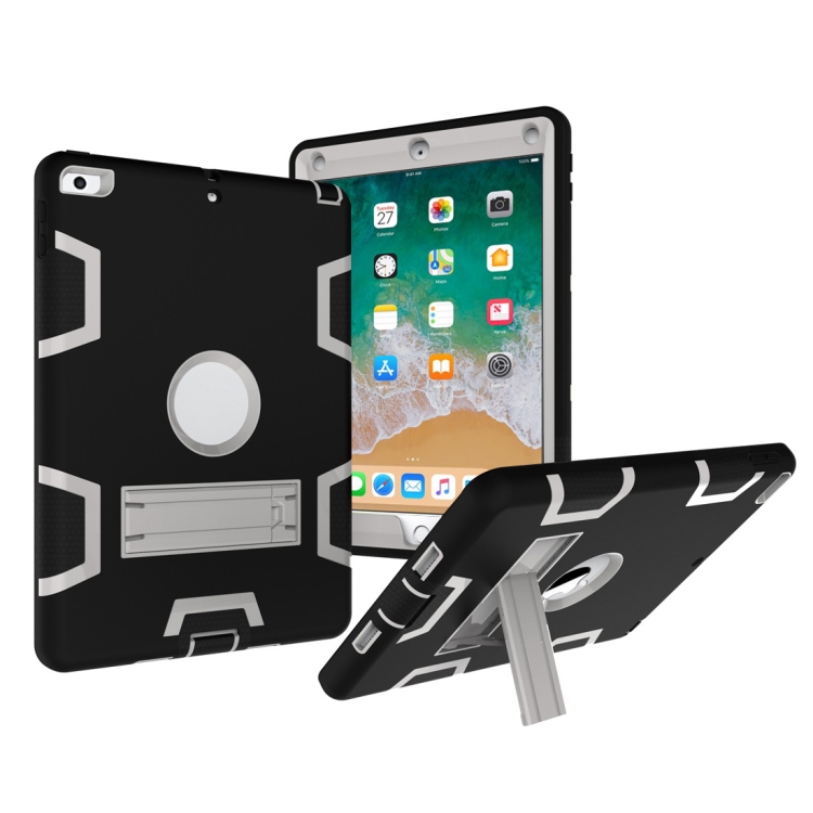 

Contrast Color Silicone + PC Shockproof Case for iPad 9.7 inch (2018/2017), with Holder (Grey)