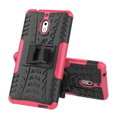

Tire Texture TPU+PC Shockproof Phone Case for Nokia 2.1, with Holder (Pink)