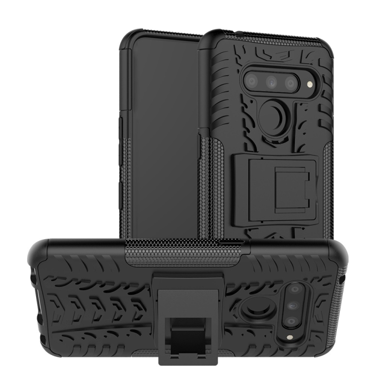 

Tire Texture TPU+PC Shockproof Case for LG V50 ThinQ, with Holder (Black)