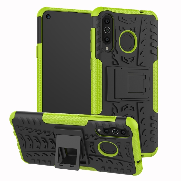 

Tire Texture TPU+PC Shockproof Case for Galaxy A8s, with Holder (Green)