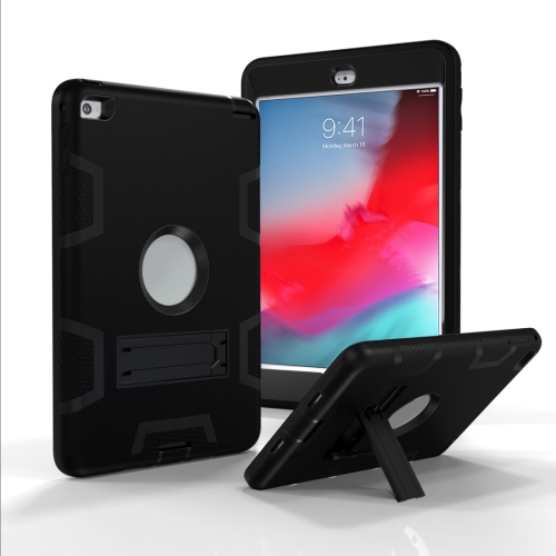 

Contrast Color Silicone + PC Shockproof Case for iPad mini 5 / mini 4, with Holder(Black)