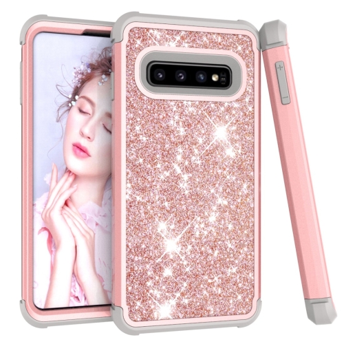 

Glitter Contrast Color Silicone + PC Shockproof Case for Galaxy S10(Rose Gold+Grey)