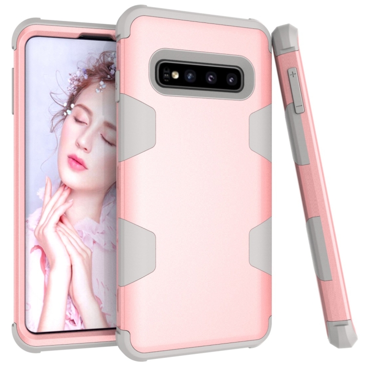 

Contrast Color Silicone + PC Shockproof Case for Galaxy S10 (Rose Gold+Grey)