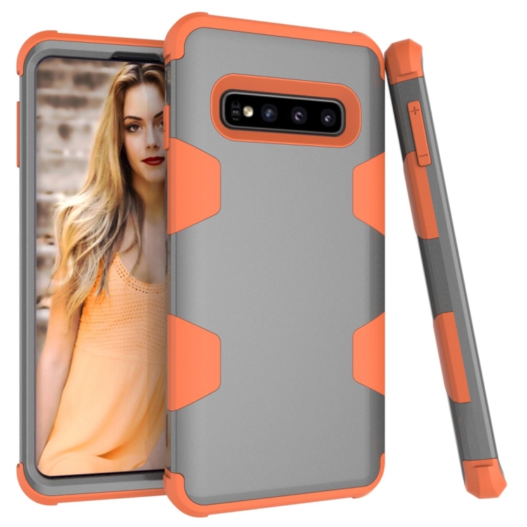 

Contrast Color Silicone + PC Shockproof Case for Galaxy S10+ (Grey+Orange)