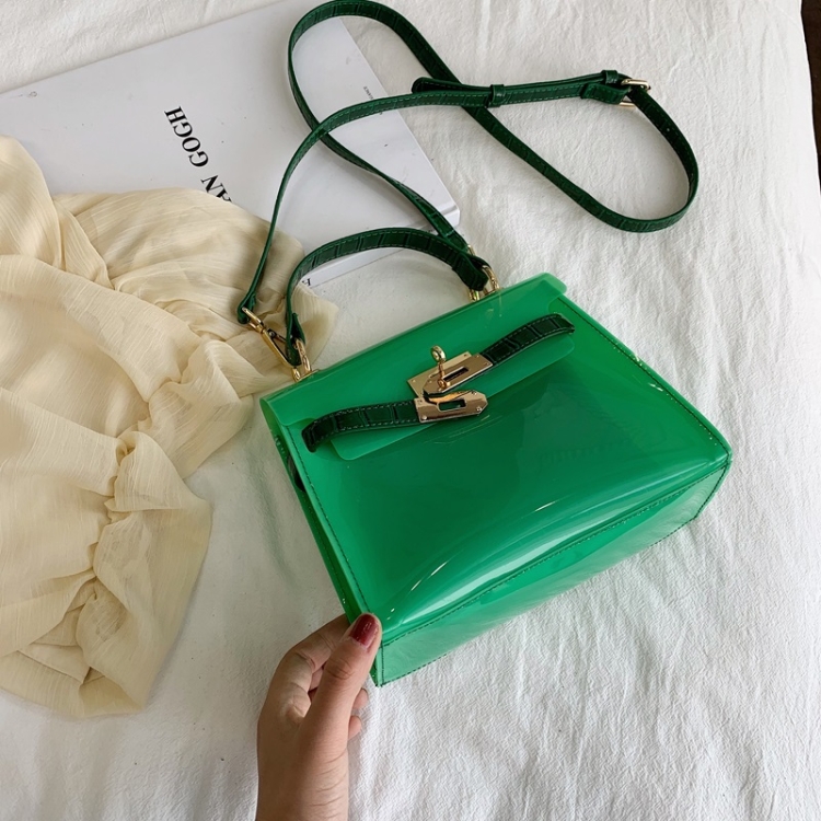 

2 in 1 Jelly Color Plastic + Crocodile Texture PU Leather Single Shoulder Bag Ladies Handbag Messenger Bag (Green)