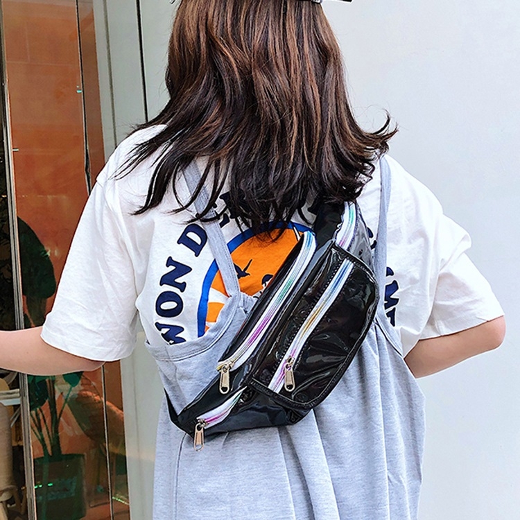 

Laser Color PU Leather Waist Chest Bag Single Shoulder Bag Messenger Bag Single (Black)