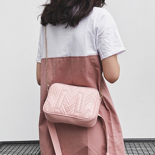 

Rivet PU Leather Chain Single Shoulder Bag Waist Bag Messenger Bag (Pink)