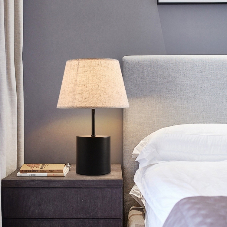 

Available Remote Dimming Controled Table Lamp Decorative Modern Minimalist Solid Wood Fabric Night Light, AC 85-265V(Black)