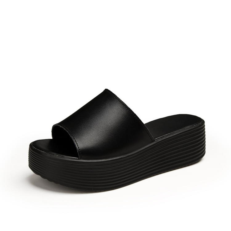 

Lightweight Non-slip Wear Resistant Minimalist Thick-soled Casual Sandals Slippers for Women (Color:Black Size:37)