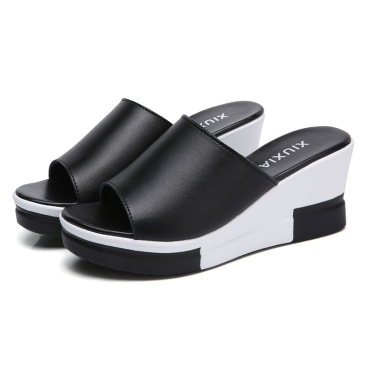 

Fashion Simple Slope Thick Bottom Beach Casual Slippers Sandals for Women (Color:Black Size:39)