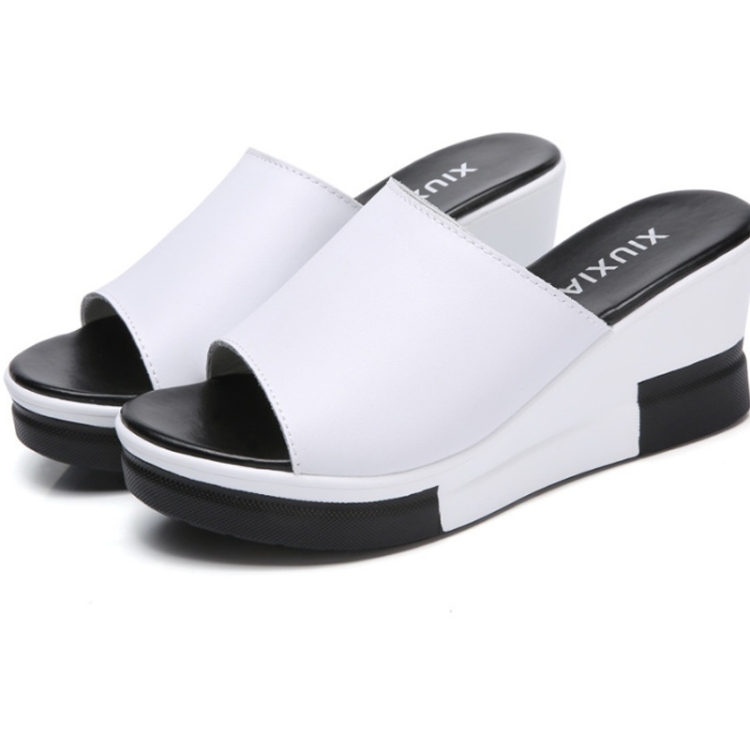 

Fashion Simple Slope Thick Bottom Beach Casual Slippers Sandals for Women (Color:White Size:36)