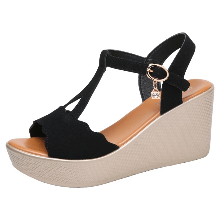 

Lightweight Non-slip Wedge Increased Casual Shoes Sandals for Women (Color:Black Size:38)