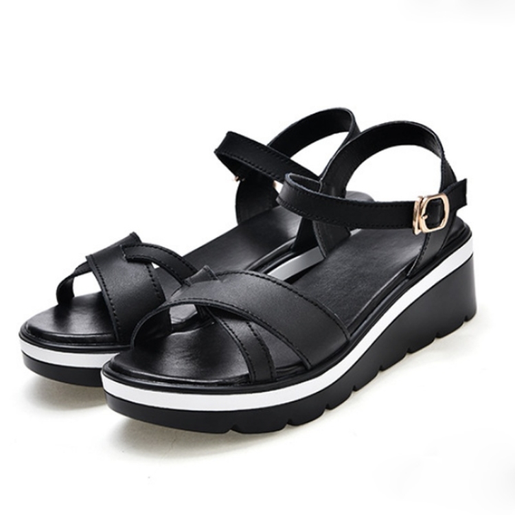 

Casual Wild Wedge Increased Sandals for Women (Color:Black Size:35)