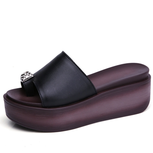 

Outdoor Leisure Simple Non-slip Wear-resistant Increased Beach Slippers Sandals for Women (Color:Black Size:35)