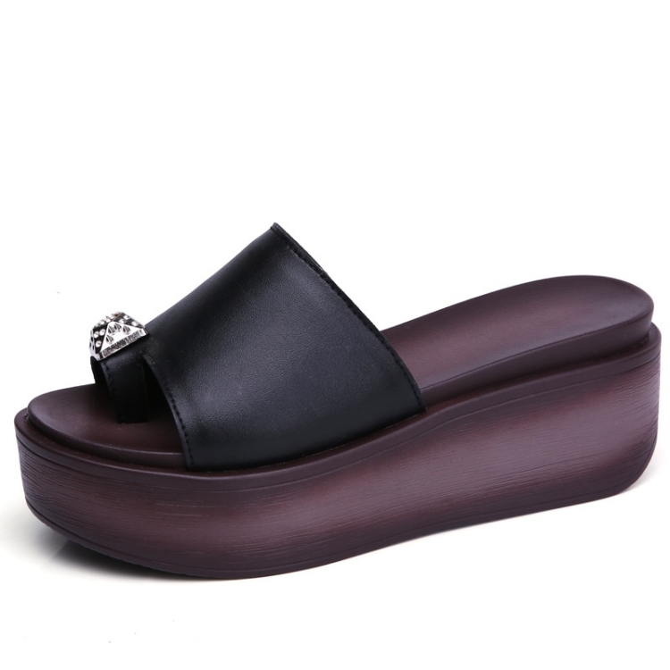 

Outdoor Leisure Simple Non-slip Wear-resistant Increased Beach Slippers Sandals for Women (Color:Black Size:38)