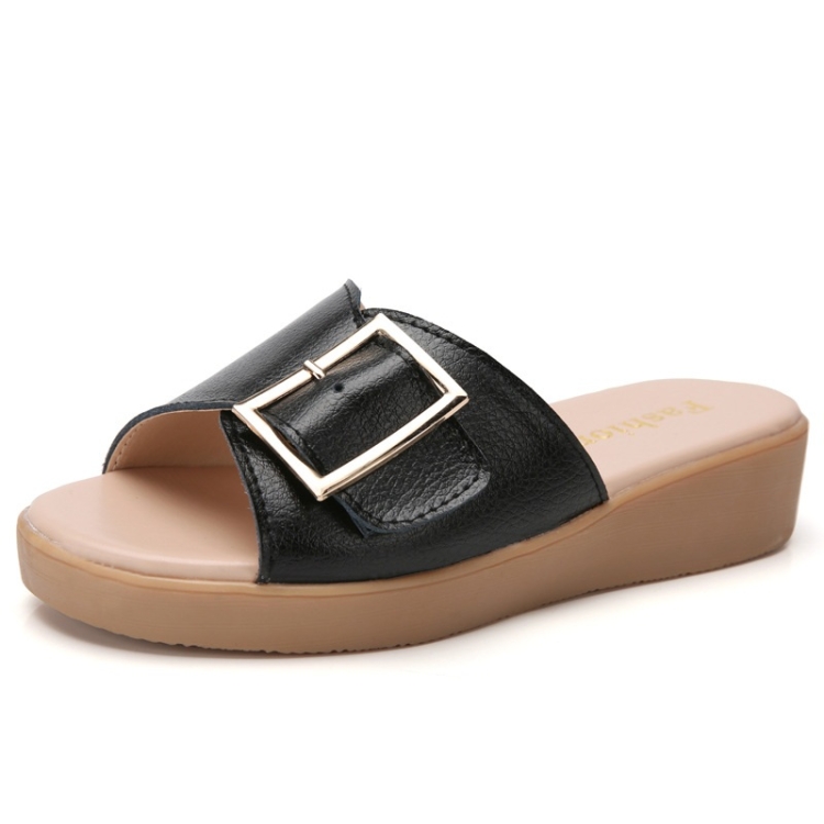

Casual Simple Non-slip Wear-resistant Square Buckle Beach Slippers Sandals for Women (Color:Black Size:40)