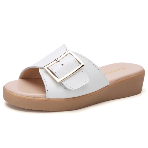 

Casual Simple Non-slip Wear-resistant Square Buckle Beach Slippers Sandals for Women (Color:White Size:36)