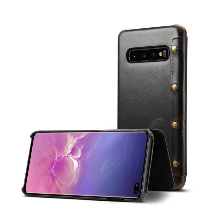 

Oil Wax Top-grain Cowhide Horizontal Flip Leather Case for Galaxy S10+, with Card Slots & Wallet (Black)