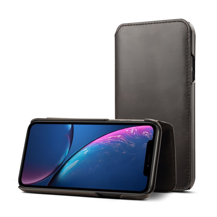 

Oil Wax Top-grain Cowhide Horizontal Flip Leather Case for iPhone XR, with Card Slots & Wallet (Black)