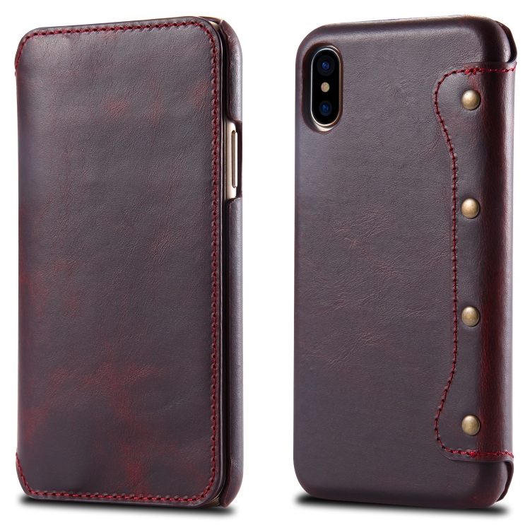 

Oil Wax Top-grain Cowhide Horizontal Flip Leather Case for iPhone XS Max, with Card Slots & Wallet (Red)