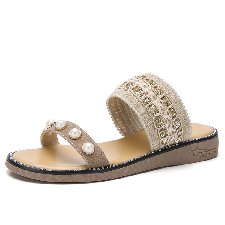 

Lightweight Non-slip Wear-resistant Pearl Woven Lightweight Sandals for Women (Color:Brown Size:39)
