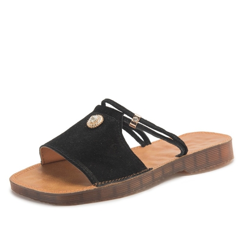 

Suede Flat Bottom Non-slip Wear-resistant Two-use Sandals for Women (Color:Black Size:36)
