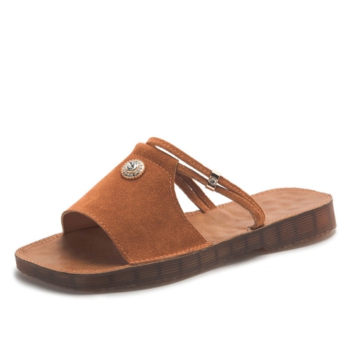 

Suede Flat Bottom Non-slip Wear-resistant Two-use Sandals for Women (Color:Brown Size:38)