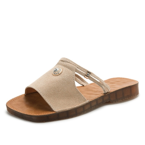 

Suede Flat Bottom Non-slip Wear-resistant Two-use Sandals for Women (Color:Apricot Size:37)