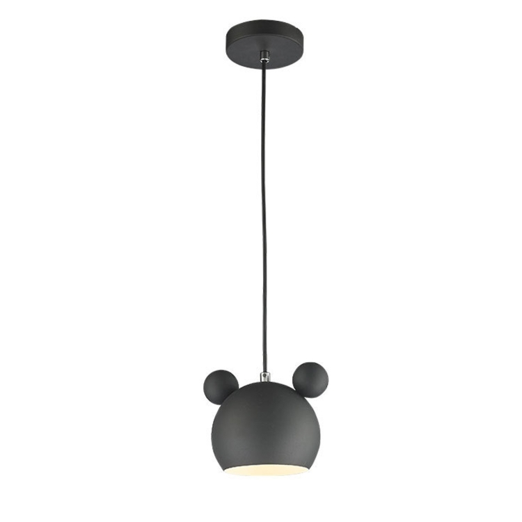 

Wrought Iron Cartoon Mickey Pendant Lamp Ceiling Lamp for Children's Bedroom Living Room Study Dining Room (Black)